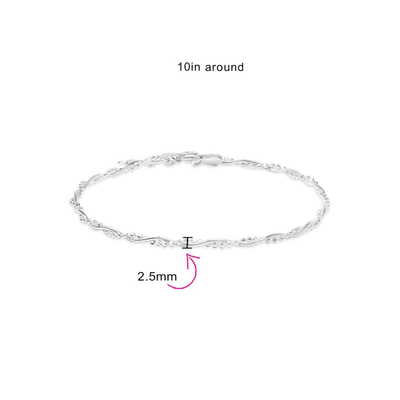 [Australia] - Twisted Bead Snake Chain Anklet Hot Wife Ankle Bracelet For Women 925 Sterling Silver 9-10 Inch Extender 