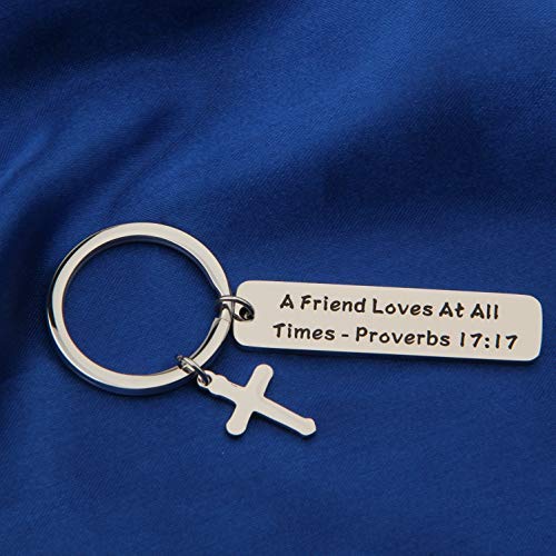 [Australia] - FEELMEM Best Friend Keychain BFF Gift A Friend Loves at All Times Proverbs 17:17 Keychain Religious Friend Gift Chirstian Jewelry Friendship Keyring Gift 