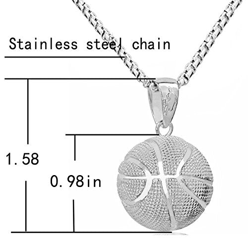 [Australia] - Stainless Steel Material Silver color basketball sports hip hop fitness christmas gift necklace 