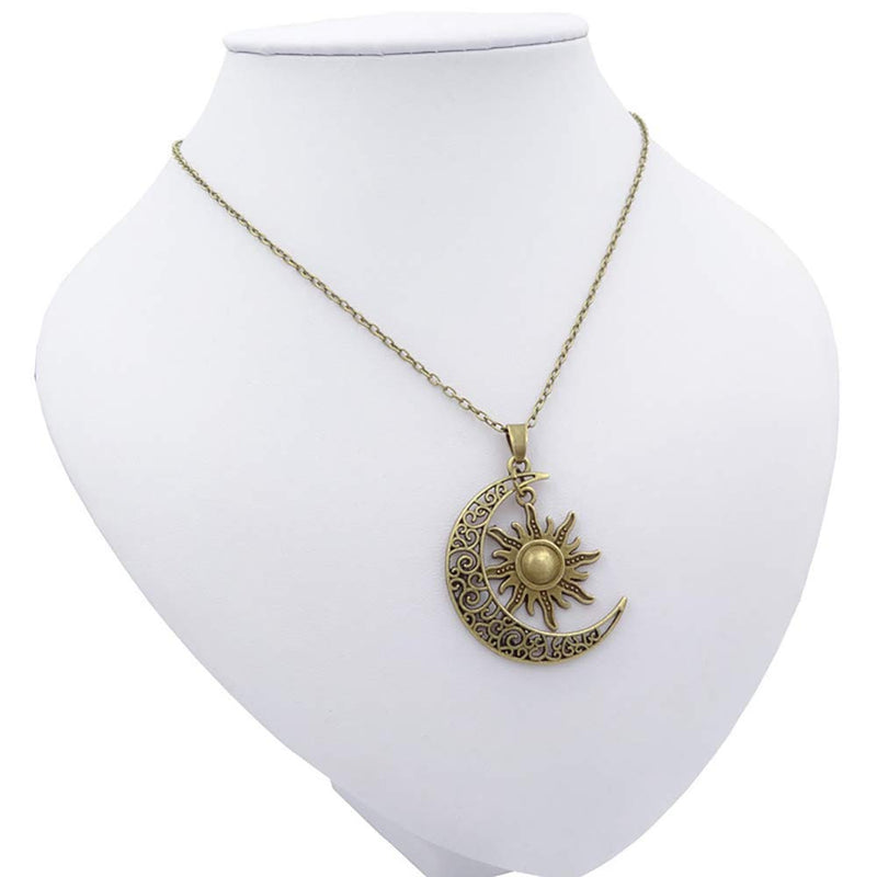 [Australia] - MIXIA Vintage Bronze Crescent Moon and Sun Pendant Necklace Retro Swirl Filigree Unisex Jewelry Gifts 