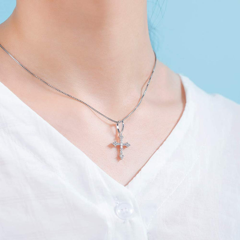 [Australia] - TOPGRILLZ 925 Sterling Silver 14K Gold Plated Small Cross Necklace Pendant for Girls Women Venice Chain Fashion Jewelry Gift White Plated 