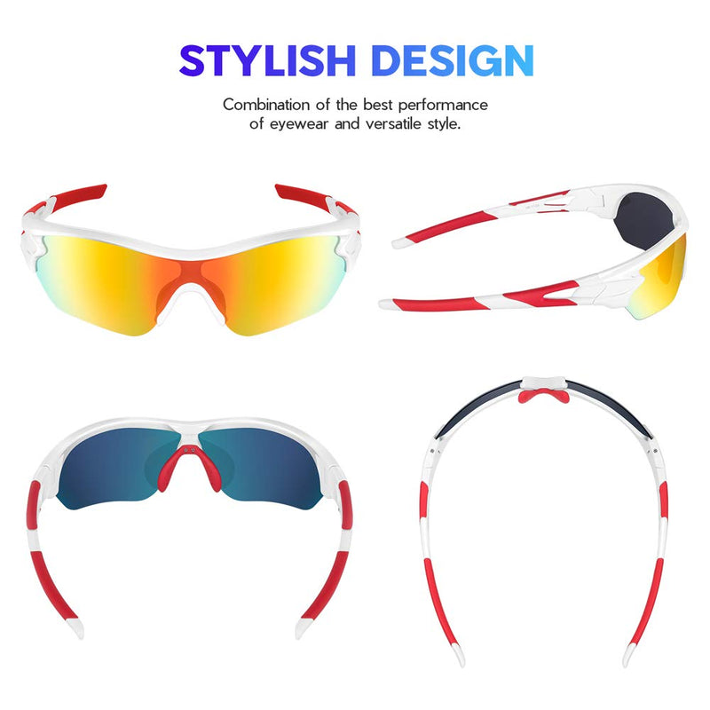[Australia] - Polarized Sports Sunglasses for Men Women Youth Baseball Cycling Running Driving Fishing Golf Motorcycle TAC Glasses UV400 White Red 