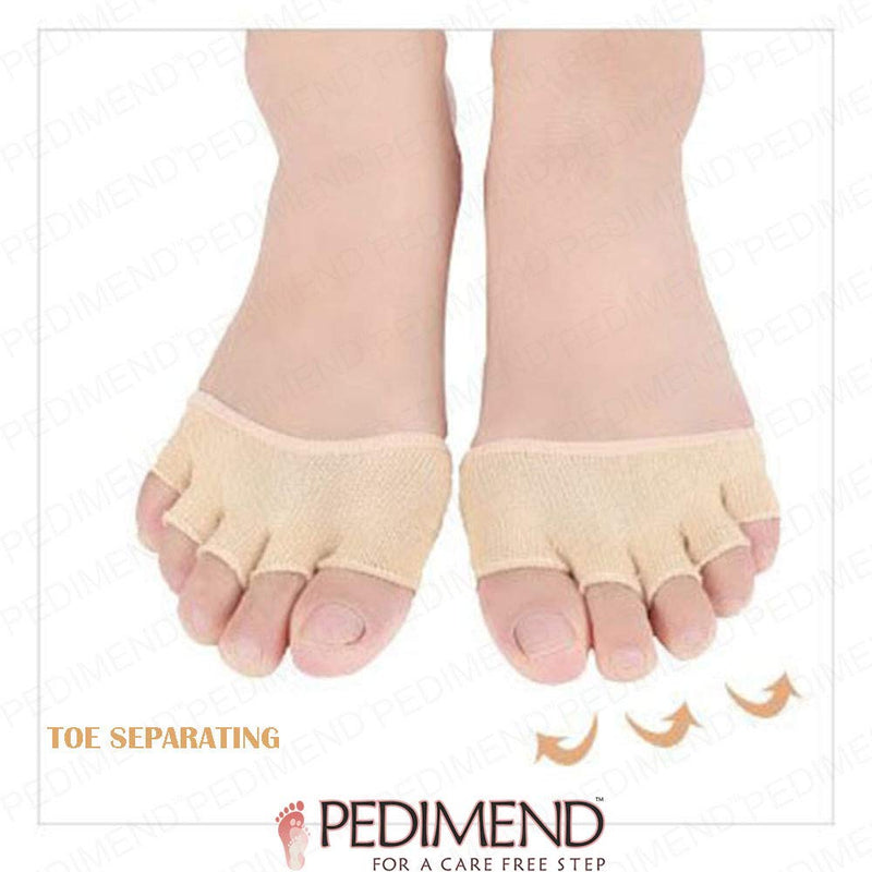 [Australia] - PEDIMEND Women Invisible Yoga Gym Non Slip Toe Socks | Yoga Half Grip Five Finger Socks | Foot Care Beige 