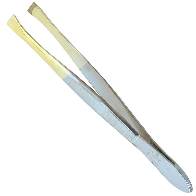 [Australia] - Camila Solingen CS31 3 1/2" Gold Tipped, Surgical Grade, German Stainless Steel Tweezers (Straight) - Flawless Facial Hair and Eyebrow Shaping and Removal for Men/Women Straight 