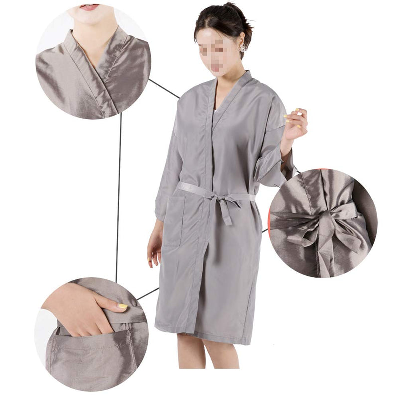 [Australia] - 1 Piece Silver Salon Robes Smock for Clients Hair Salon Client Gown Cape Hair Cutting Smock for Clients Kimono Style 