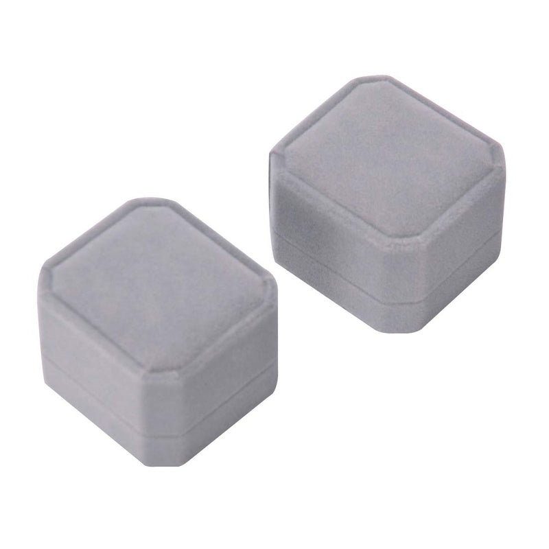 [Australia] - iSuperb Set of 2 Gray Velvet Couple Ring Box Earring Jewelry Case Gift Boxes 2.2x1.9x1.6inch. 2pcs Gray Ring Box 