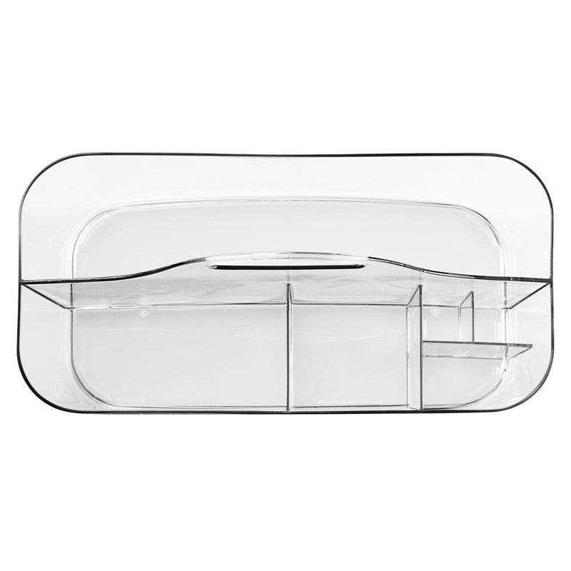[Australia] - mDesign Plastic Makeup Storage Organizer Caddy Tote - Divided Basket Bin, Handle for Eyeshadow Palettes, Nail Polish, Makeup Brushes, Cosmetic and Shower Essentials - Large - Clear 1 