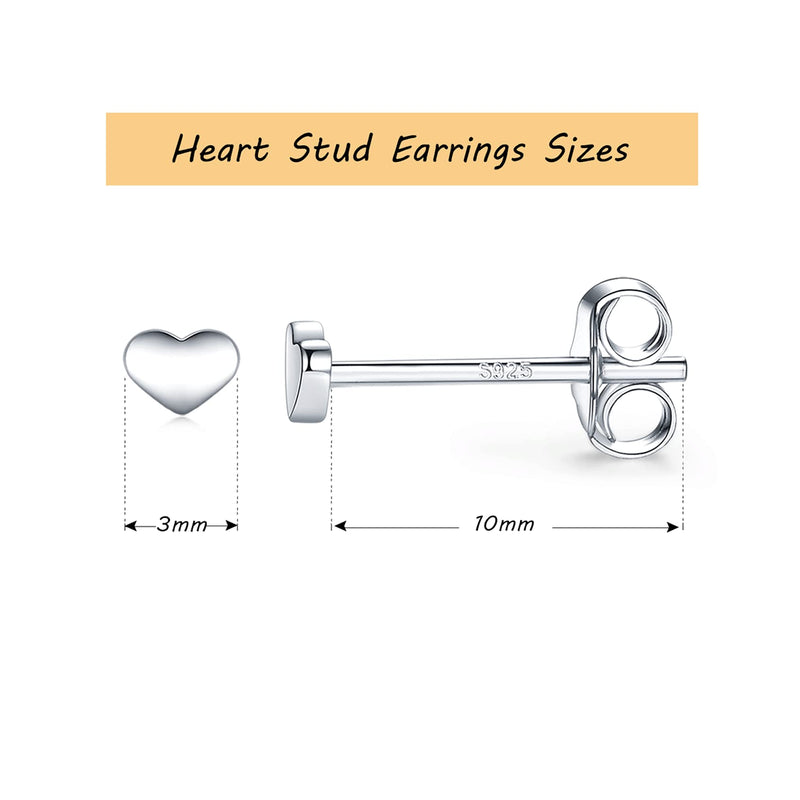 [Australia] - Sterling Silver Heart Stud Earrings - S925 Silver Stud Earrings Tiny Helix Sleeper Cartilage Earring│White Gold Plated Hypoallergenic Jewellery for Women Girls Gifts(3mm/4mm/5mm) 3mm, Silver 