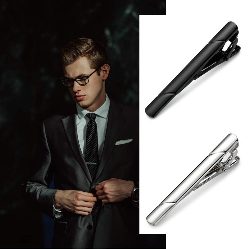 [Australia] - MOZETO Tie Clips for Men, Black Gold Blue Gray Silver Tie Bar Set for Regular Ties, Luxury Box Gift Ideas Elegant Style 