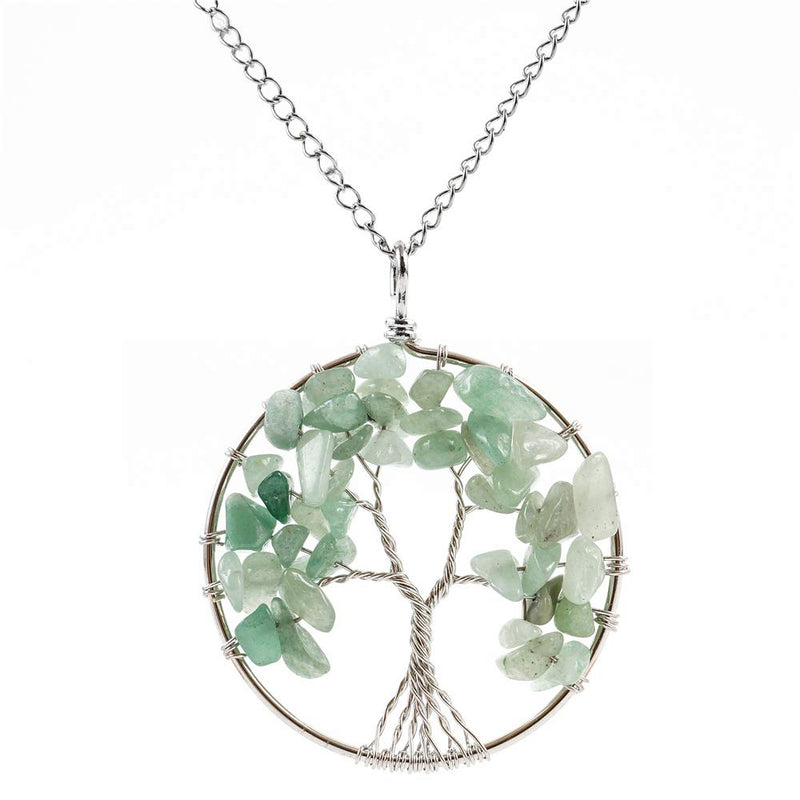 [Australia] - Tree of Life Gemstone Pendant Necklace 26 inch Healing Crystals Chakra Gem Stones Jewelry Women Girls Men Birthday Mother's Gifts Aventurine 