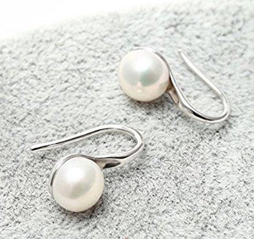 [Australia] - Mu&Nin Women's Classical Freshwater Cultured Button Pearl Dangle Earrings 9.0mm White 925 Sterling Silver (hook earrings pearl) 