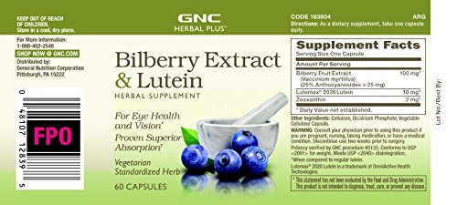 [Australia] - GNC Herbal Plus Bilberry Extract and Lutein, 60 Capsules, Herbs, Provides Eye Health and Vision Support 