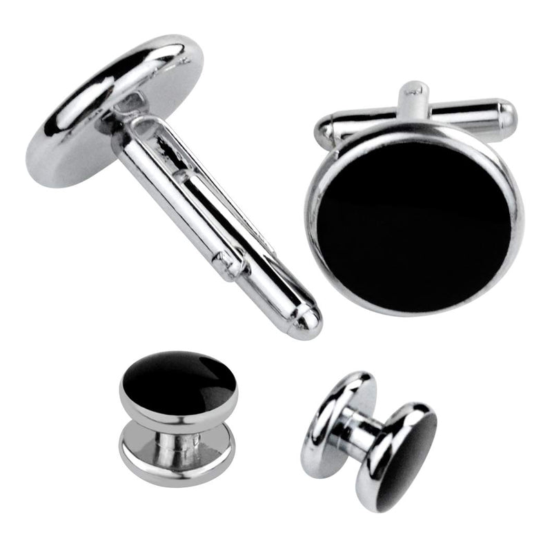 [Australia] - Black Silver Tuxedo Studs and Cufflinks Set, Mens Cufflinks and Cuff Studs Set Cuff Links Stainless Steel Tux Buttons with Box for Tuxedo Shirts Wedding Business Gift 