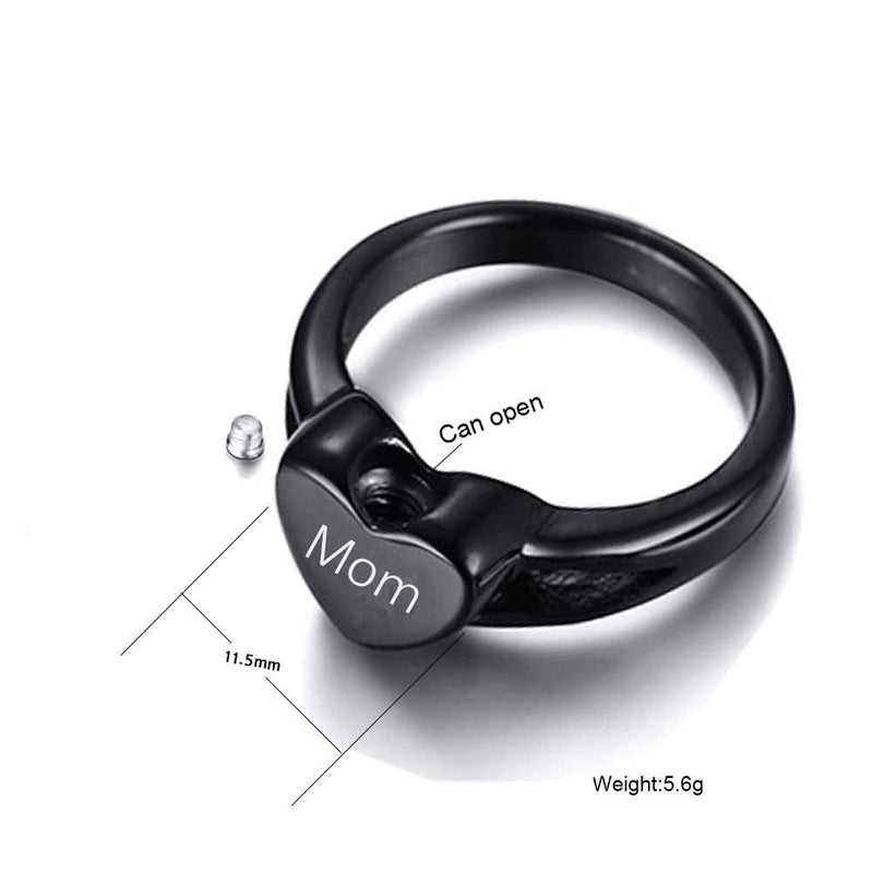 [Australia] - MEMORIALU Stainless Steel Heart Shape Black Urn Ring for Ashes Keepsake Cremation Memorial Jewelry Mom 7 