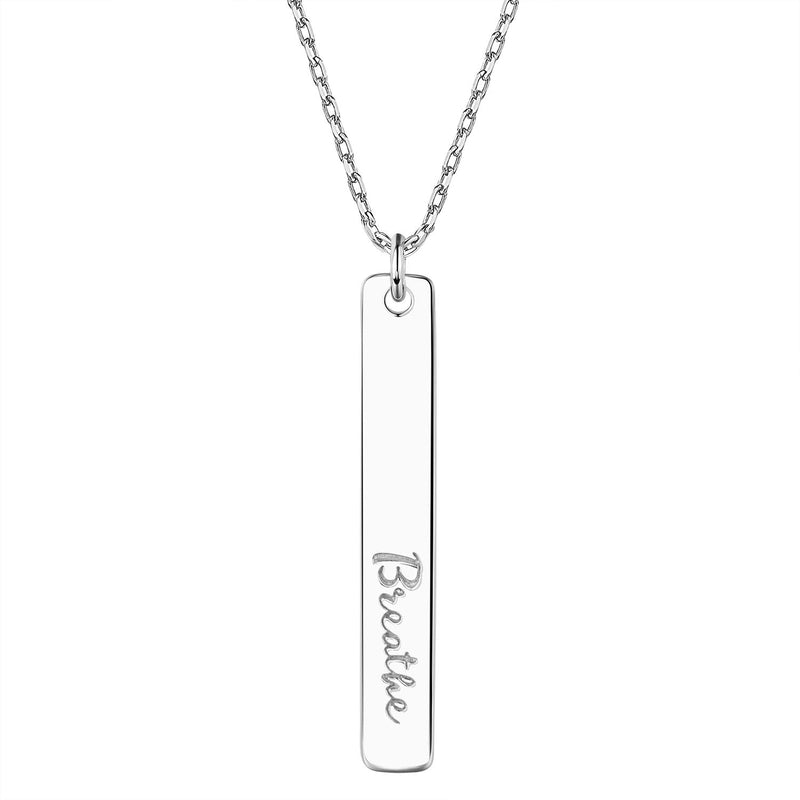 [Australia] - Hope Necklace - 925 Sterling Silver Bar Pendant Necklace Engraved 'Breathe", Inspirational Charm Christmas Day Jewelry Birthday Gift for Girls and Women 