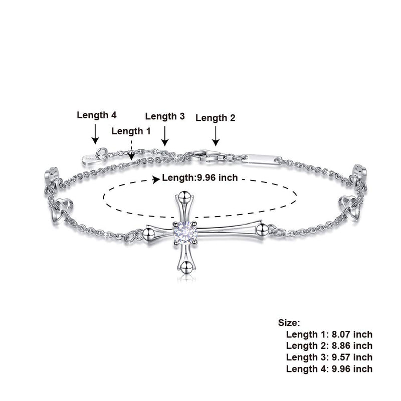 [Australia] - OneSight Cross Ankle Bracelet for Women, 925 Sterling Silver Charm Adjustable Foot Anklet, Large Cross Bracelet One Cubic Zirconia Cross 