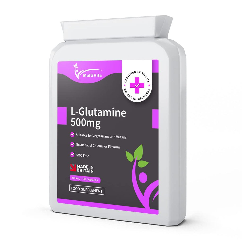 [Australia] - L-Glutamine 90 x 500mg Capsules (Not Tablets) 100% Pure Amino Acid – No Fillers or Binders – High Strength Premium Supplement – Suitable for Vegetarians & Vegans – Exclusively Manufactured in The UK 