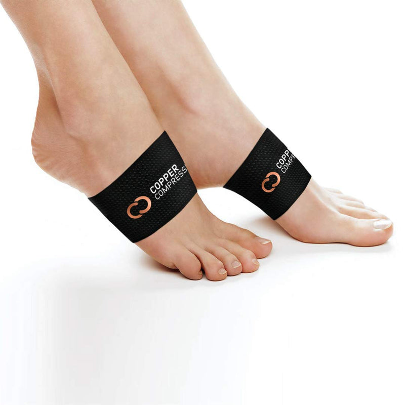[Australia] - Copper Compression Copper Arch Support - 2 Plantar Fasciitis Braces/Sleeves. Guaranteed Highest Copper Content. Foot Care, Heel Spurs, Feet Pain, Flat Arches (1 Pair Black - One Size Fits All) 