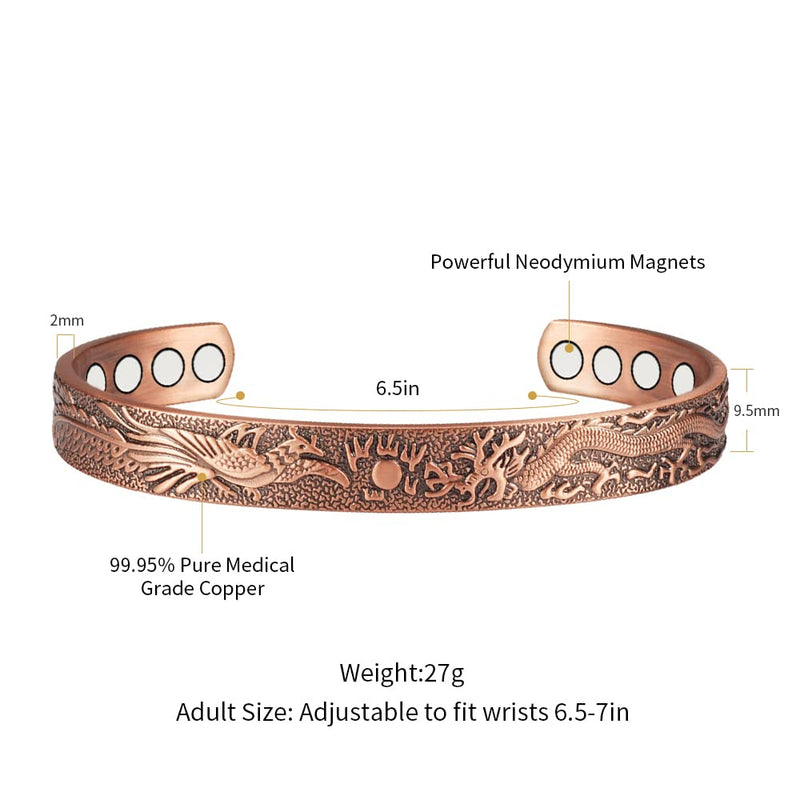 [Australia] - EnerMagiX Copper Magnetic Bracelets for Women Men,99.9% Soild Copper Cuff Bangle Magnetic Bracelet with 2 Strong Magnets,Adjustable Size(CPB-0036SGA) 