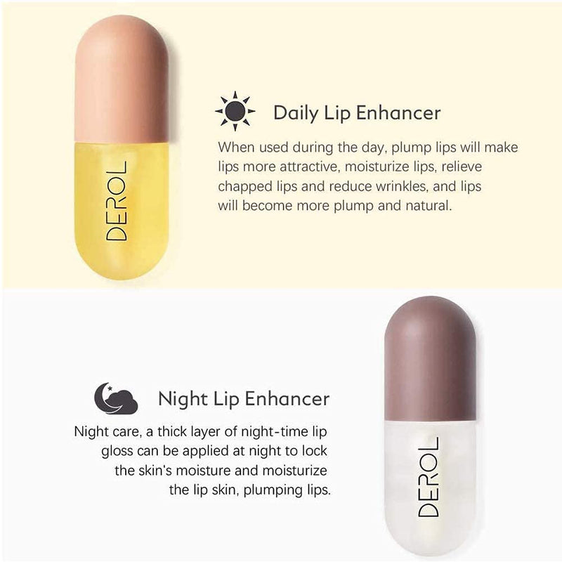 [Australia] - DEROL Lip Plumper Set,Natural Pieces Day & Night Care Double Effect Lip Enhancer and Lip Care Serum,Lip Plumper, Lip Enhancer For Fuller Hydrated Beauty Lips. (2PCS) 