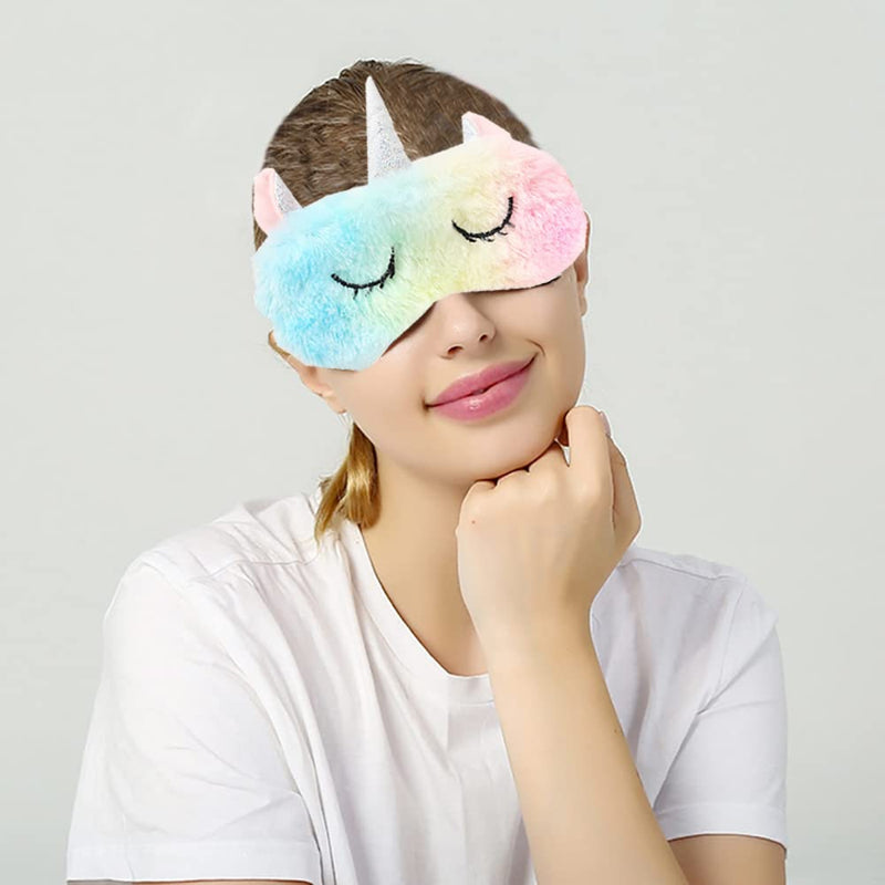 [Australia] - 4 Pack Sleep Masks, Comfortable Plush Animal Sleeping Masks, Eye mask Suitable for Children Traveling and Adults on Business Trips Unicorn Rainbow 