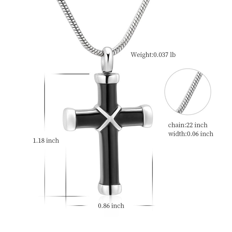 [Australia] - None 316l Stainless Steel Cremation Necklace Classic Cross Urn Pendant Memorial Jewelry for Ashes Black 