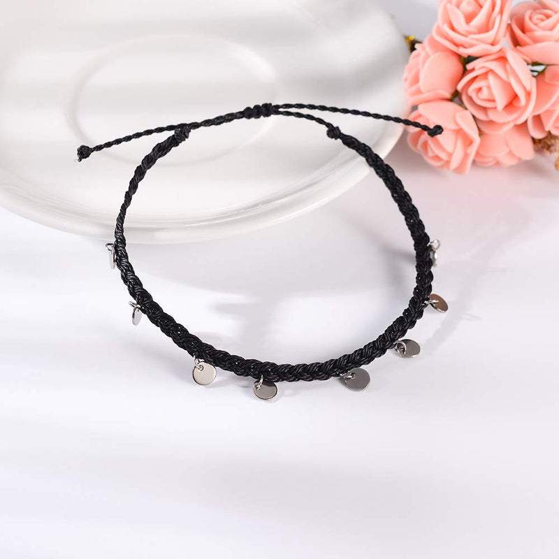 [Australia] - VU100 Boho Coin Anklets String Ankle Bracelets Waterproof Rope Charm Anklets Braided Beach Cute Friendship Foot Jewelry for Women Teen Girls A: infinity & Disc 