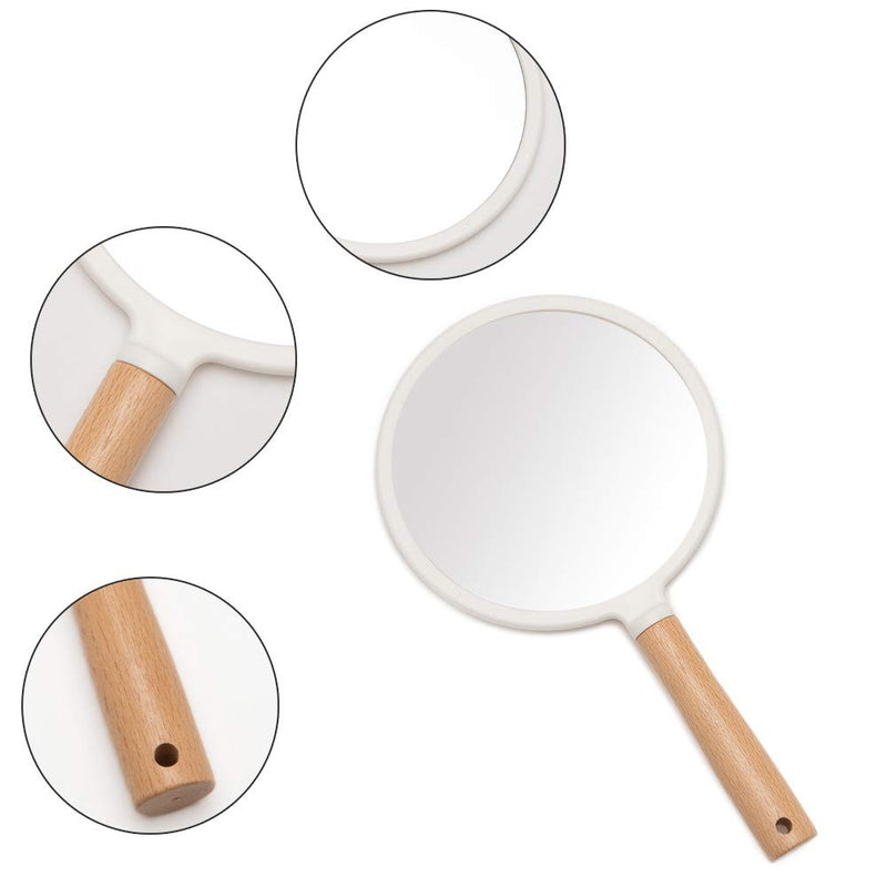 [Australia] - YEAKE Hand Held Mirror with Handle for Makeup,Small Cute Wood Hand Mirror for Shaving with Hole Hanging Single-Sided Portable Travel Vanity Mirror for Men&Women(Round) Small(1-Sided Circle White) White + Wood 