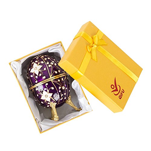 [Australia] - QIFU-Hand Painted Enameled Faberge Egg Style Decorative Hinged Jewelry Trinket Box Unique Gift For Home Decor Purple 