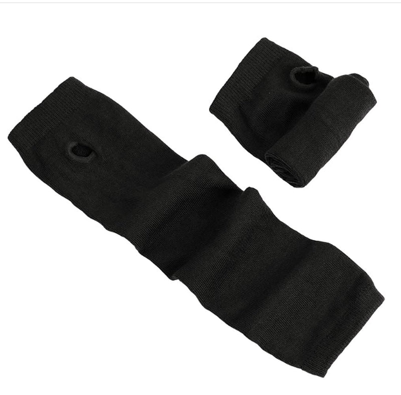 [Australia] - Unisex Knit Arm Warmer Oversleeve Thin Stretchy Fingerless Gloves Thumb Hole Stretchy Gloves Arm Sleeve Elbow Length Gloves Mittens(Classic Black) 