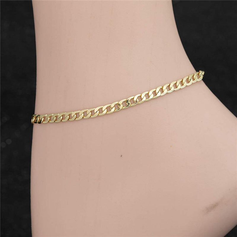 [Australia] - kelistom 14K Gold Plated Cuban Link Anklet, 4mm Wide Cuban Ankle Bracelets for Women Teen Girls, Soft and Waterproof Chain Anklet 9 10 11 inches 11.0 Inches 