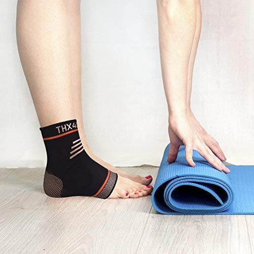 [Australia] - Thx4COPPER Infused Compression Ankle Brace, Silicone Ankle Sleeve Support, Pain Relief from Plantar Fasciitis, Achilles Tendonitis- Reduce Foot Swelling & Prevent Ankle, Single Large 