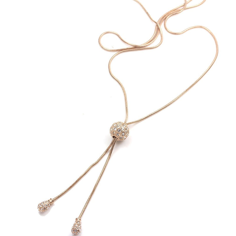 [Australia] - FC JORY Rose & White Gold GP CZ Ball Adjustable Rope Lariat Slider Stopper Chain Y Necklace Rose gold 