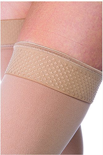 [Australia] - JOBST Relief Thigh High 15-20 mmHg Compression Stockings, Open Toe with Silicone Dot Band, Large Petite, Beige Large (1 Pair) 
