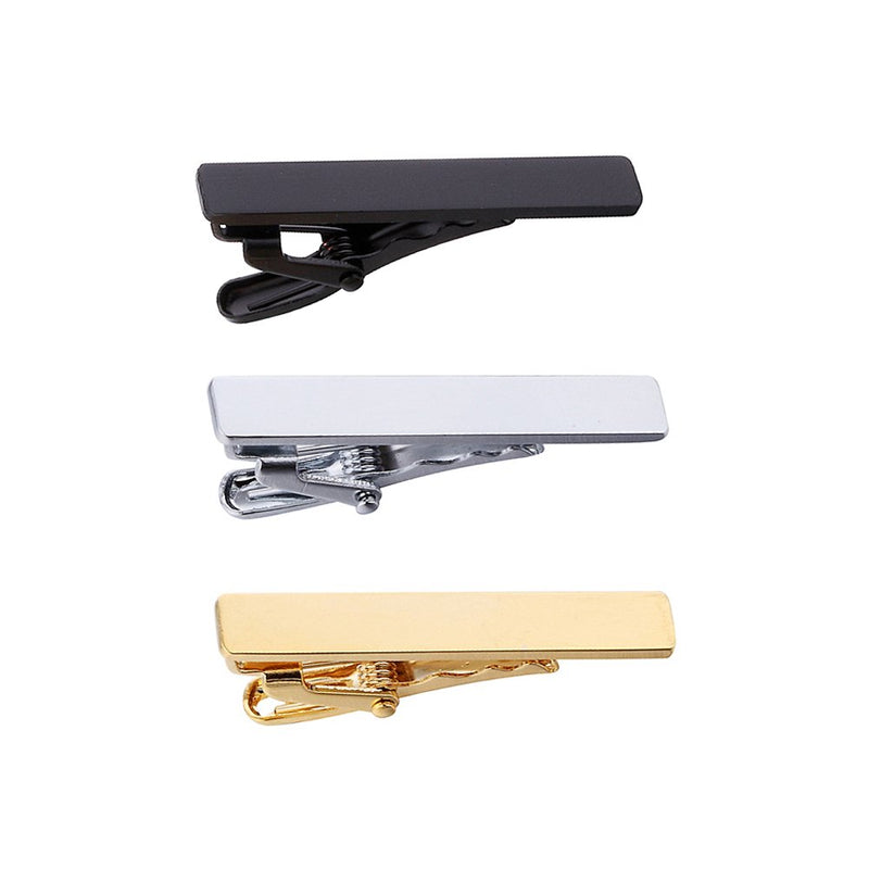 [Australia] - AnotherKiss Men's Skinny Tie Clip Set with Gold Silver Black 3 Tone, 1.5 Inches 