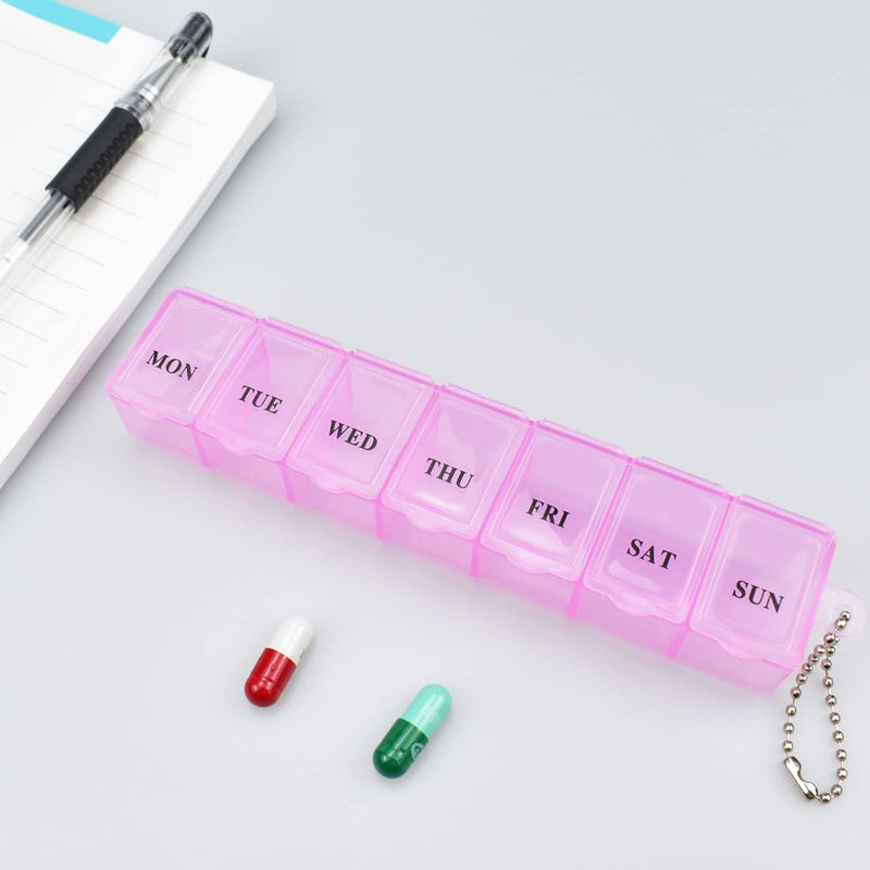 [Australia] - Pill Box Organiser 7 Day One Time a Day Pill Dispenser Storage Case for Medication, Supplements, Vitamins and Cod Liver Oil Pink 15x3x2.3 cm (Pack of 1) 
