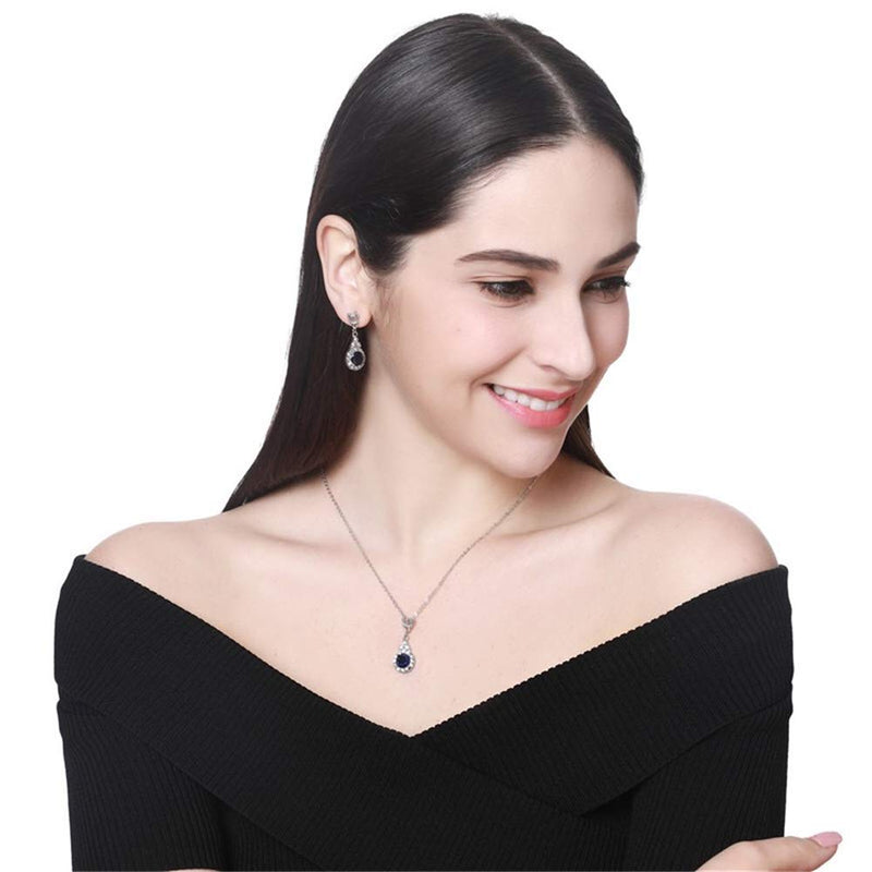 [Australia] - AILUOR Crown Sapphire Jewelry Set, Fashion Wedding Bridal Silver Swarovski Elements Blue Crystal Gemstone Pendant Necklace and Stud Earrings Set for Women Girl 