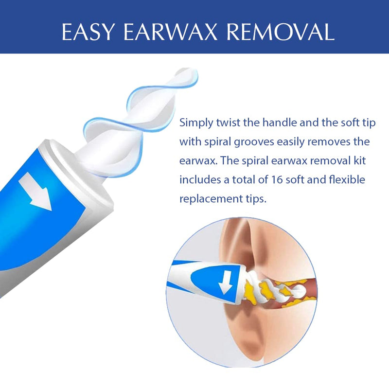 [Australia] - Q-Grips Ear Wax Remover, Spiral Ear Wax Removal Tool, 16 Pcs Soft Replacement Ear Cleaner Heads Suitable for Adult & Kids 