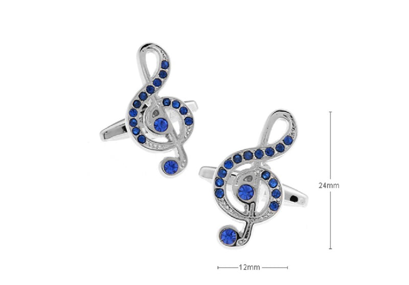 [Australia] - MRCUFF Treble Clef Blue Crystals Music Note Pair Cufflinks in a Presentation Gift Box & Polishing Cloth 