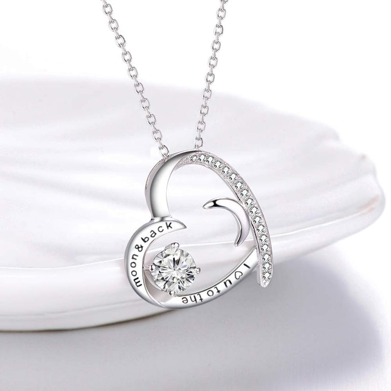 [Australia] - I Love You to the Moon and Back Necklace Birthday Gifts for Women Love Heart Jewelry for Mom Wife Sterling Silver Simulated Diamond Necklace I Love You to the Moon and Back Necklace 