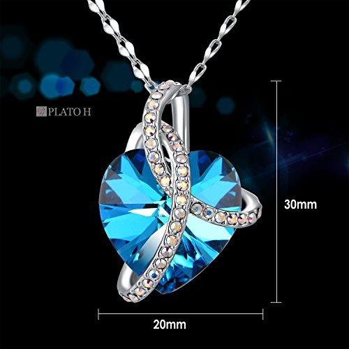 [Australia] - PLATO H Wrapped Heart Necklace Crystals from Swarovski for Women Girl Pendant with Elegant Box Dainty Anniversary Jewelry C_Bule 