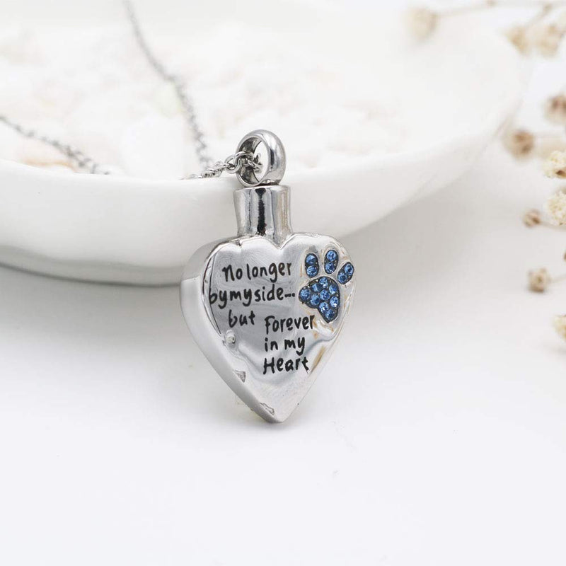 [Australia] - Fashion Pet Cremation Jewelry Stainess Steel Heart Keepsake Ashes Necklace Dog Cat Paw Memorial Urn Pendant Blue 