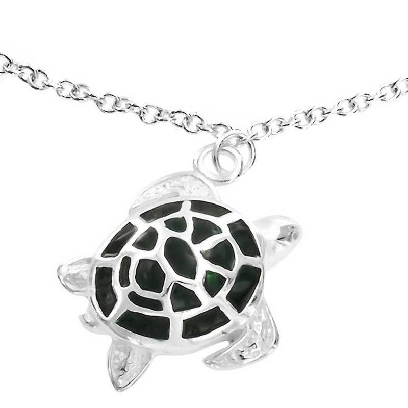 [Australia] - Green Turtle Enamel Nautical Dangle Charm Anklet Link Ankle Bracelet For Women 925 Sterling Silver 9 To 10 Inch 