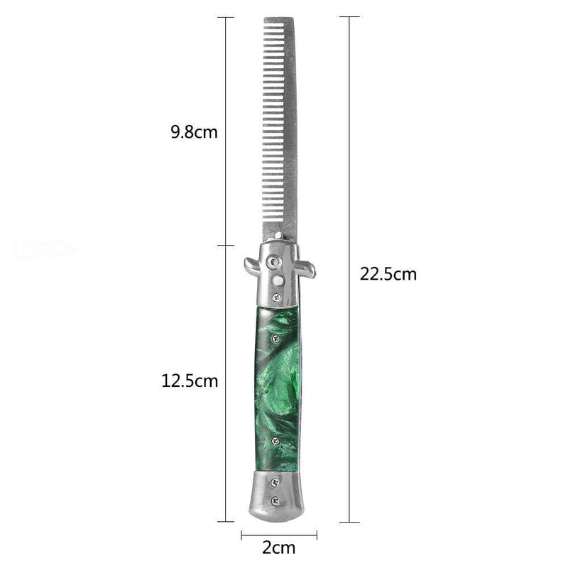[Australia] - Switchblade Pocket Comb, Foldable Push Button Automatic Stainless Steel Hair Trimmer Combs for Beard Mustache, Men Oil Hair Styling Accessories(GREEN MIST) GREEN MIST 