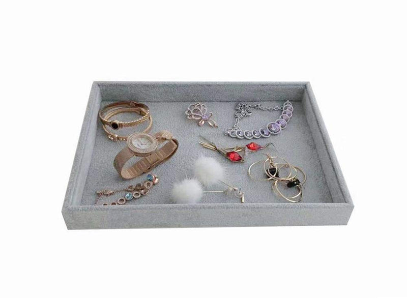 [Australia] - Svea Display Premium Quality Gray Plus Velvet Extra Soft Jewelry Art Collection Tray Organizer Stackable Storage Multifunction Draw Divider (Flat Tray) Flat Tray 