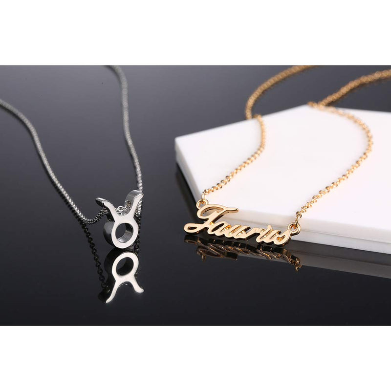 [Australia] - Zealmer 18K Gold Plated 12 Zodiac Sign Letter Pendant Necklace 18" Birthday Gift Taurus 4.20-5.20 Gold & Silver 