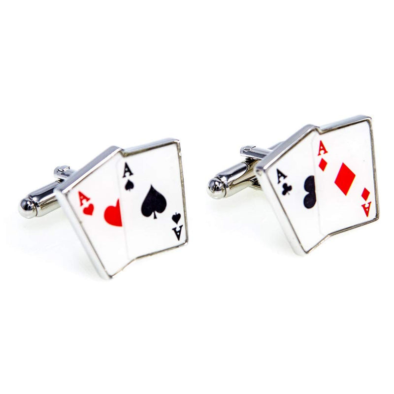 [Australia] - MRCUFF Aces 4 Four Playing Cards Poker Gambling Casino Pair Cufflinks in a Presentation Gift Box & Polishing Cloth 
