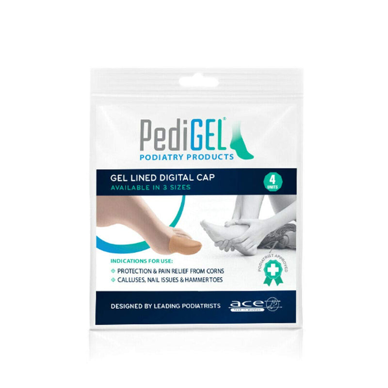 [Australia] - PediGel® - Medically Approved Polymer Gel Lined Digital Cap, Toe Protection and Relief from Corns - 4 Units - Medium 4 Count (Pack of 1) 