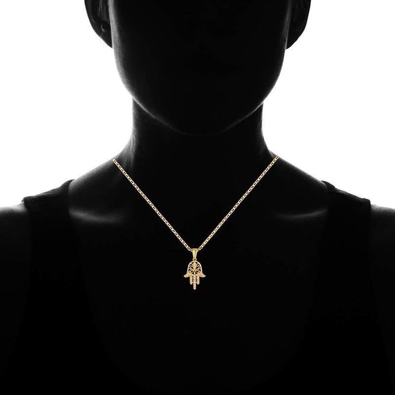 [Australia] - Barzel 18K Gold Plated Flat Mariner/Marina 060 3MM Chain Necklace With Hamsa Hand Pendant 18.0 Inches 