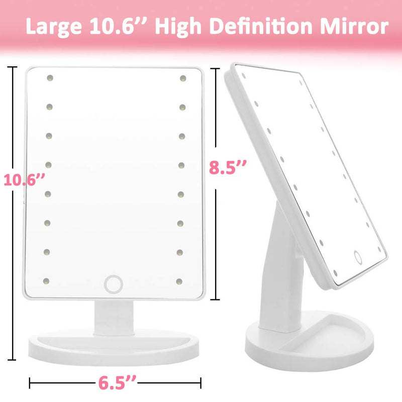 [Australia] - LED Lighted Makeup Mirror with 16 Led Lights Touch Screen Dimmable Brightness180 Rotation USB Battery Double Charge Countertop Cosmetics for Mothers Women Teen Girls Juniors White-one Side 